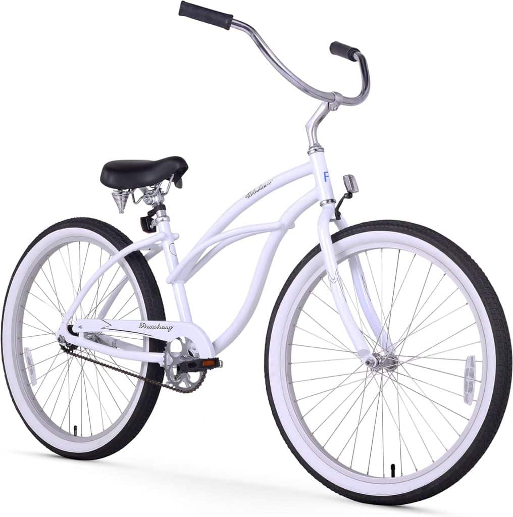 Firmstrong Urban Womens Beach Cruiser Bike, Single Speed Bicycle, 26 Inch Wheels, Aluminum, White