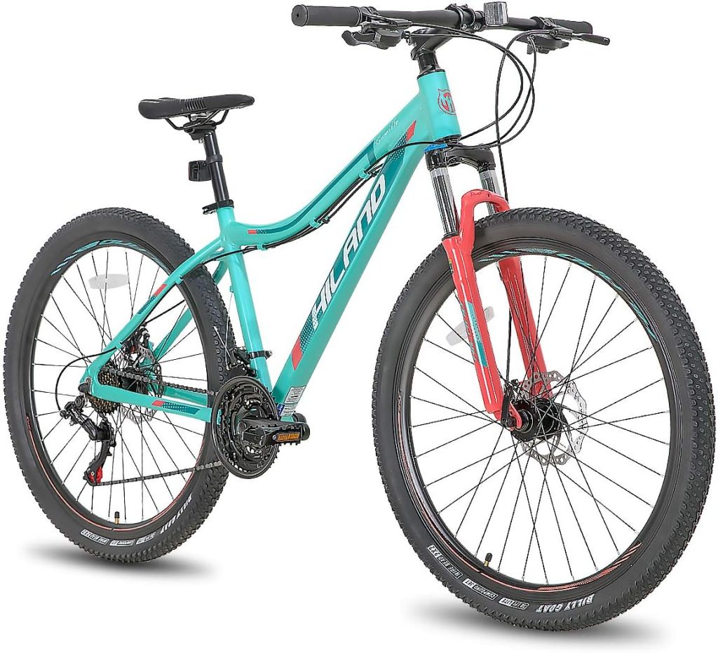 Hiland 26 Inch Mountain Bike for Women,21 Speed with Lock-Out Suspension Fork,Dual Disc Brakes,Aluminum Frame MTB,Adult Ladies Womens Bike Mens Bicycle