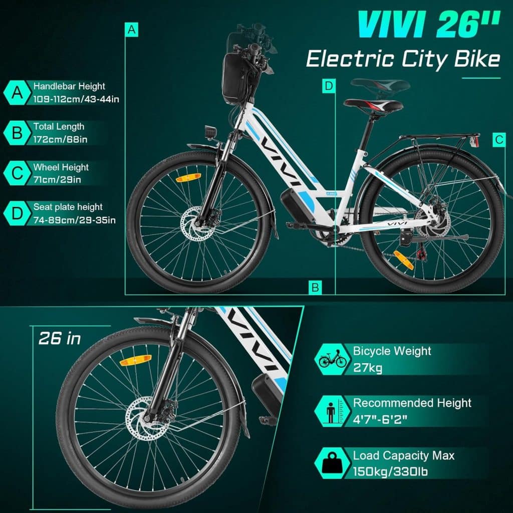 Vivi Electric Bike for Adults, 26 Ebike 500W Electric Bicycle Electric Commuter Cruiser Bike with Removable 48V Lithium Battery, 20MPH Women Ebike, Up to 50 Miles, Cruise Control, 7 Speed