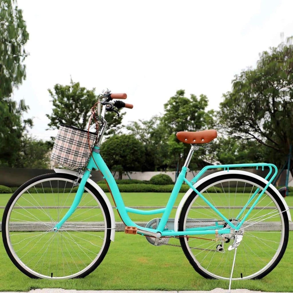 Womens Beach Cruiser Bicycle, 7 Speed Cruiser Bike, 24 inch 26 inch Step-Through Comfort Bike, City Commuting Bike with Basket, Urban Bicycle