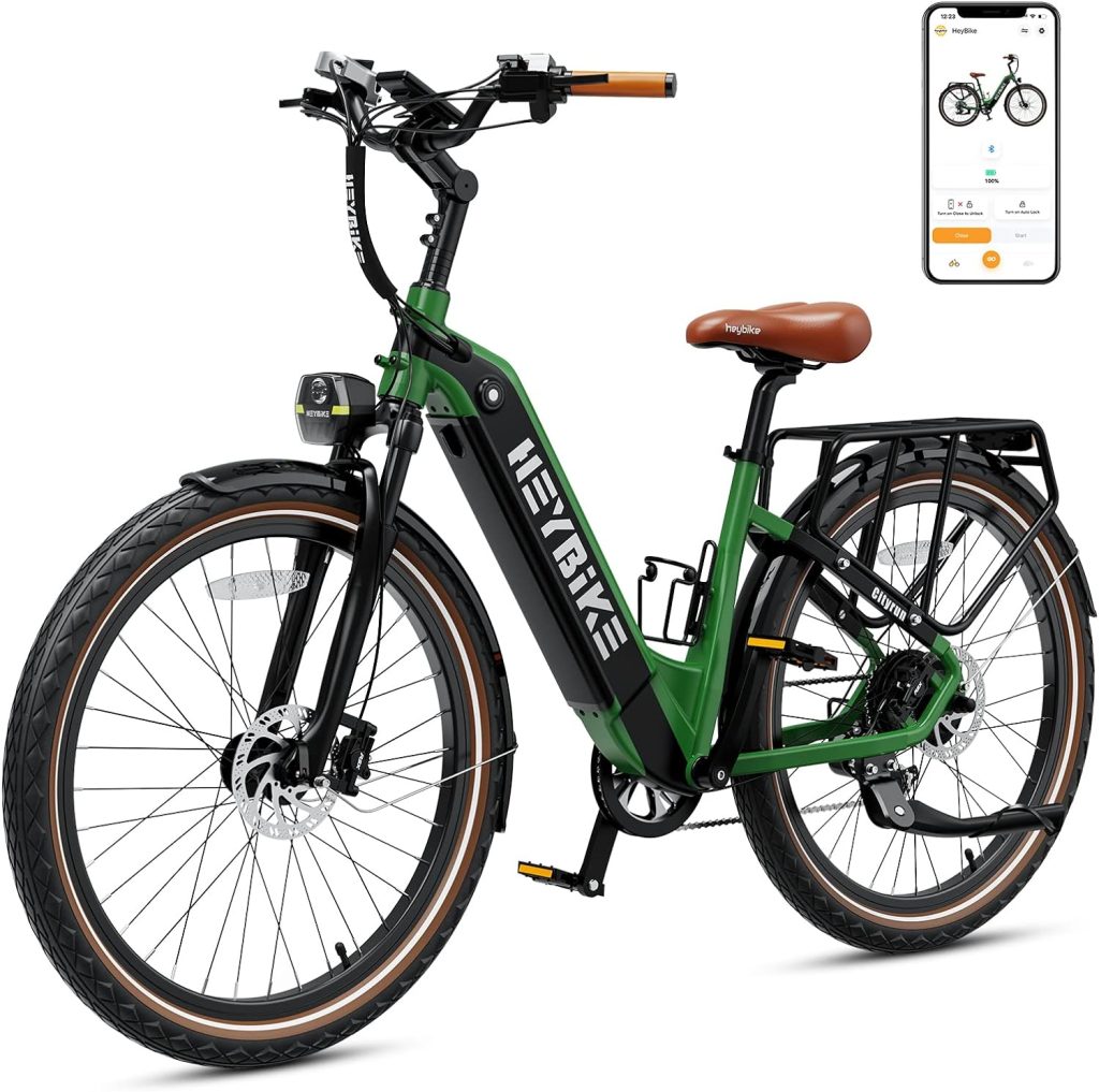 Heybike Cityrun Electric Bike, 500W City Cruiser Ebike, 48V 15Ah Removable Battery, Step-Thru Electric Bicycle with APP Control, Shimano 7-Speed, Commuter Electric Bike for Adults