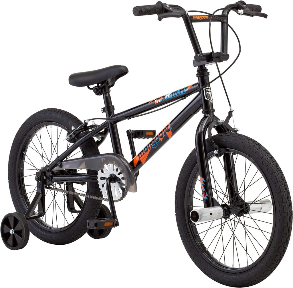 Mongoose Switch and Stun Kids BMX Bike, Boys and Girls Bicycle Ages 5-8 Years, 18 Inch Wheels, Bike with Training Wheels or Without, Low Stand Over Frame