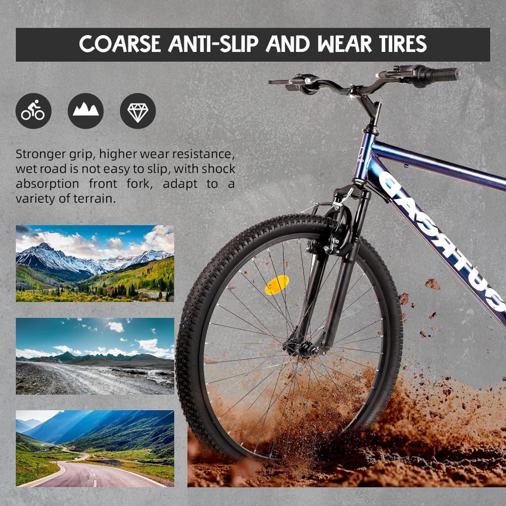 Outroad 26 Inch Mountain Bike, 21-Speed/High-Carbon Steel/Aviation Grade Frame MTB, Dual Disc/V Brake, Adjustable Ergonomic Seat Bycycle for Men Women Adult, Quick Assembly in 20 Minutes