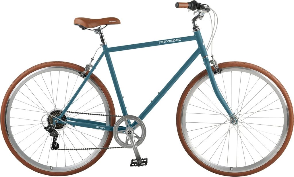 Retrospec Kinney 7-Speed City Bike High-Tensile Steel with 700x32C Tires, Rear Rack and Swept Back Handlebars Commuter Bicycle Collection