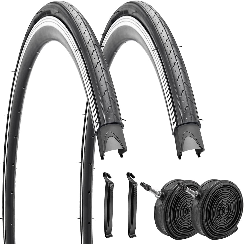 1 or 2 Pack 700X23C/25C/28C/35C Road Bike Tires with or Without 2 Inner Tubes Presta Valve and 2 levers for City Commuter Road Pavement Garden Trail Bike Tires