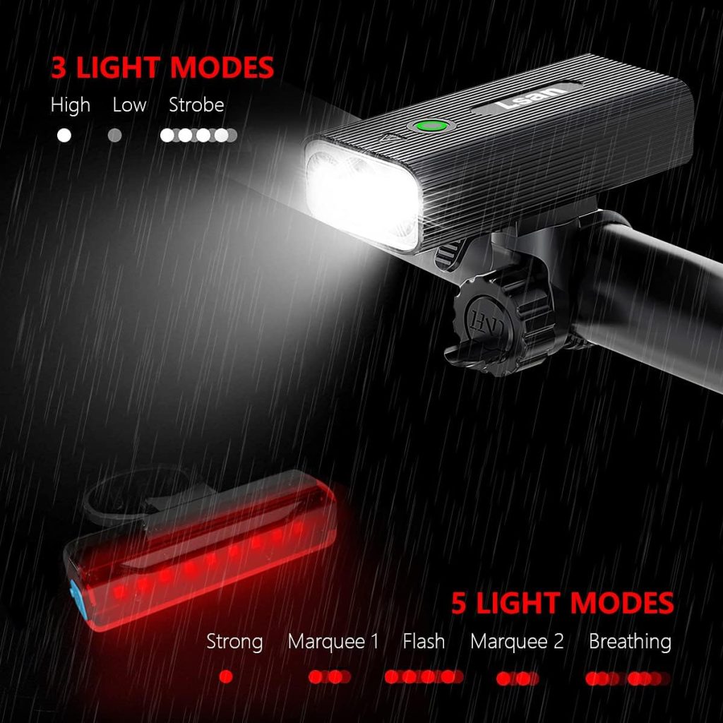 1200 Lumens Bike Lights Front and Back,USB Rechargeable Bicycle Light,Super Bright 3 LED Bike Lights for Night Riding,Bike Headlight with Power Bank Function,IPX5 Waterproof,3+5 Light Modes