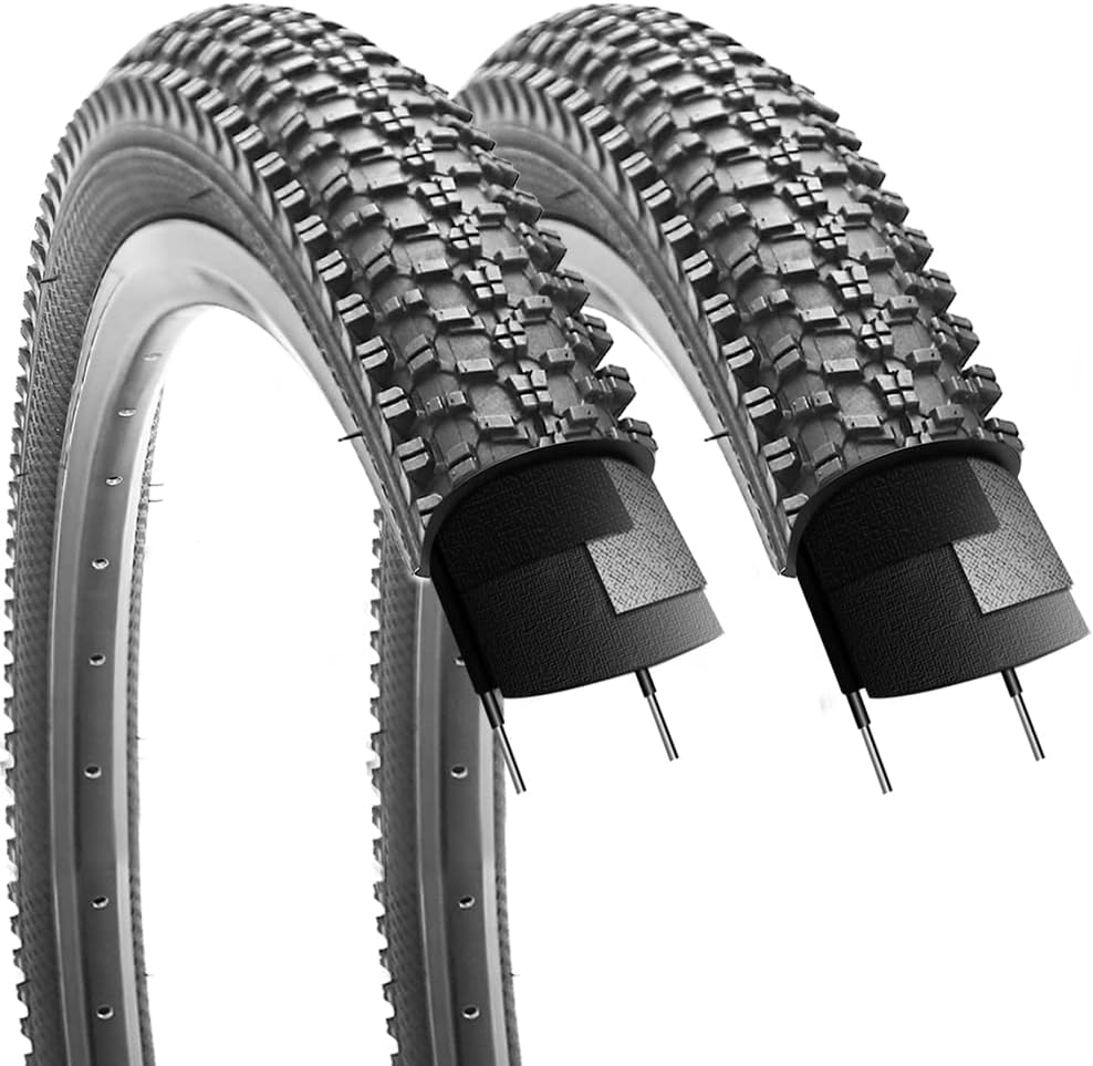2 Pack 24/26x1.95 26x2.1 20x2.125 27.5x2.125 Inch Bike Tire Folding Bead Replacement Tire Double Packing for MTB Mountain Bicycle Tire with or Without Tubes and Levers