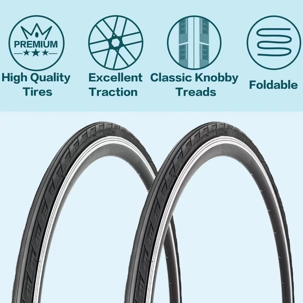2 Pack 700x23C/25C/28C/35C/38C Bike Tires Plus Bike Inner Tubes Presta Valve 48mm or Schrader Valve 48mm Foldable Replacement Tires for Road Bicycle