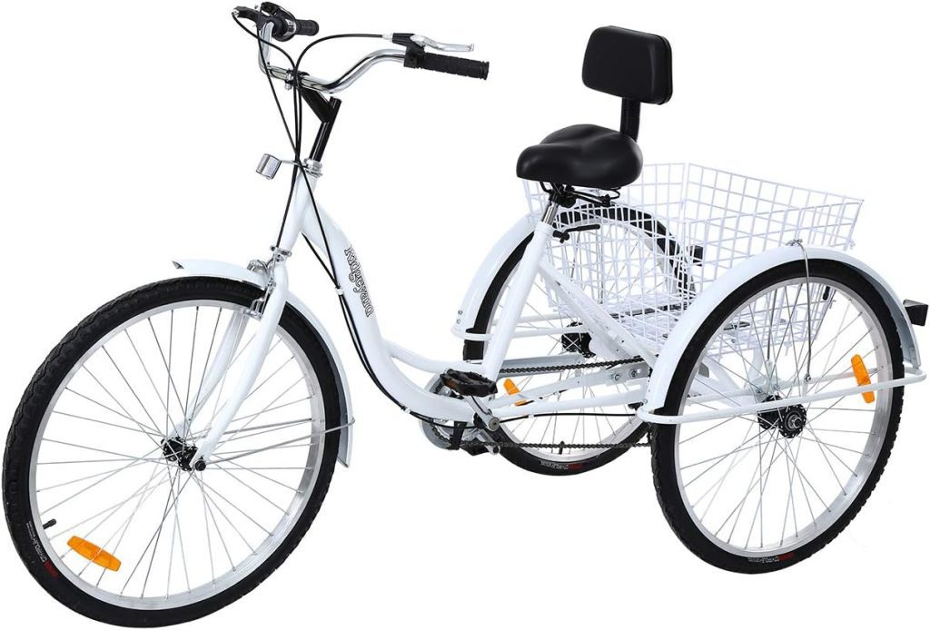 26 7-Speed Adult Tricycle Trike 3-Wheel Bike w/Basket for Shopping White
