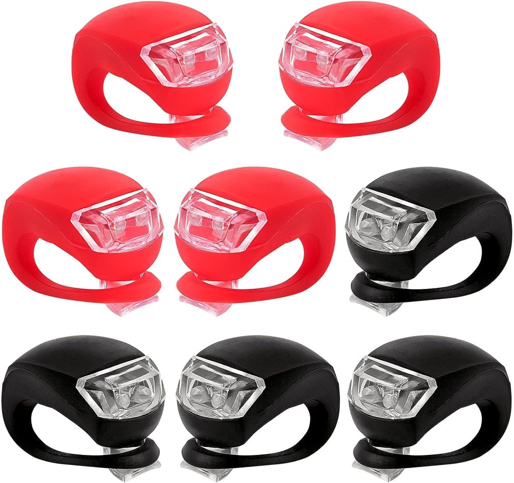 8 Pack Bicycle Light, Silicone LED Bike Light Set, 4 PCS Bike Headlight and 4 Pcs Taillight (Red  White)-Multi-Purpose Waterproof