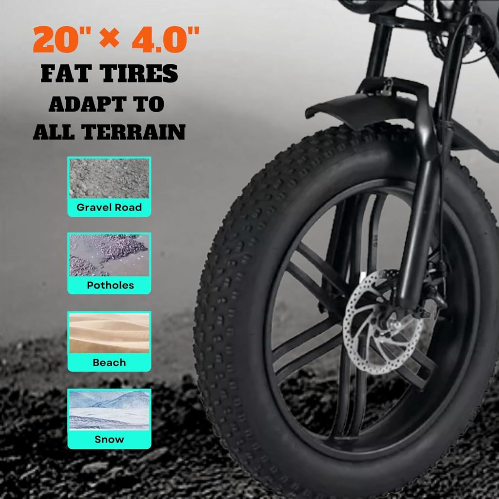 BreezeRider 20 Fat Tire Electric Bike for Adults 750W Brushless Motor 48V 15AH Removable Battery Ebike Commuter Electric Mountain Bike 7-Speed Dual Suspension