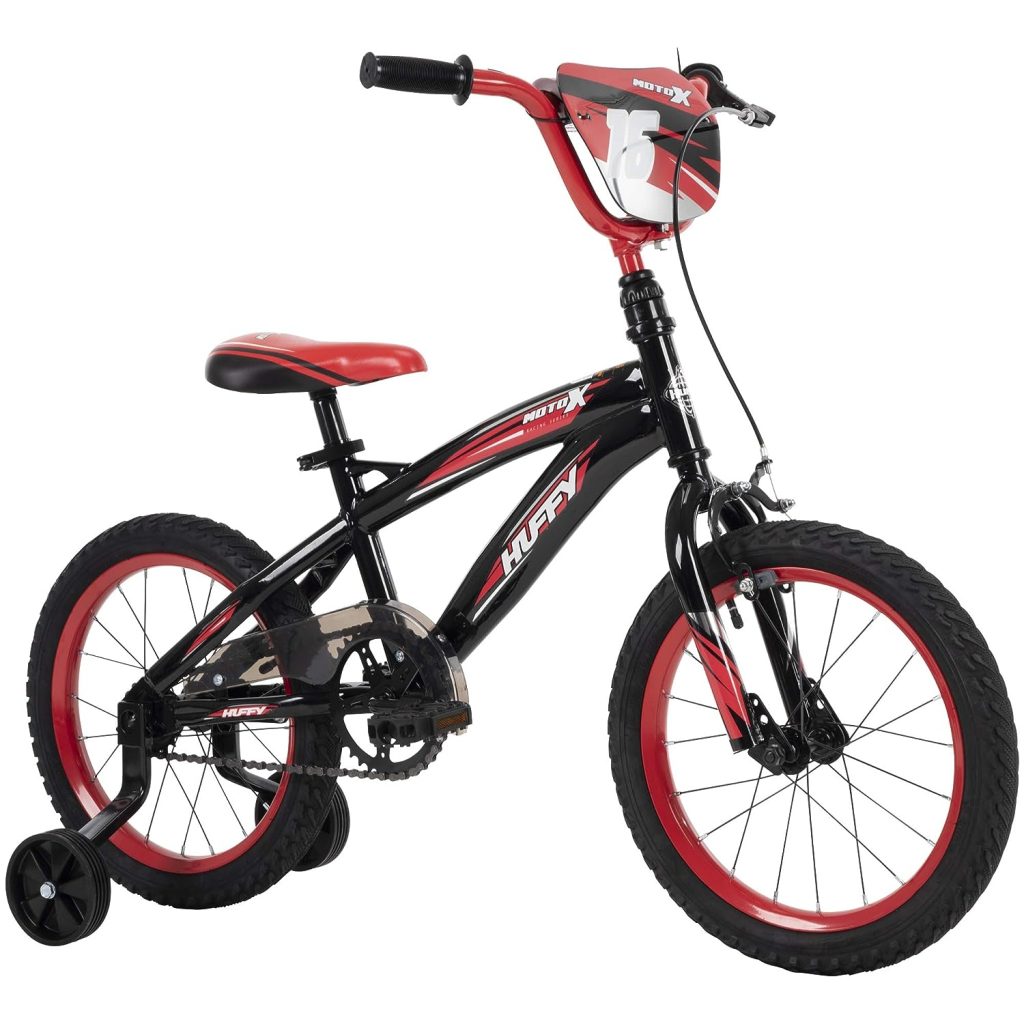 Huffy Moto X 16 Inch Kid’s Bike with Training Wheels, Quick Connect Assembly, Black