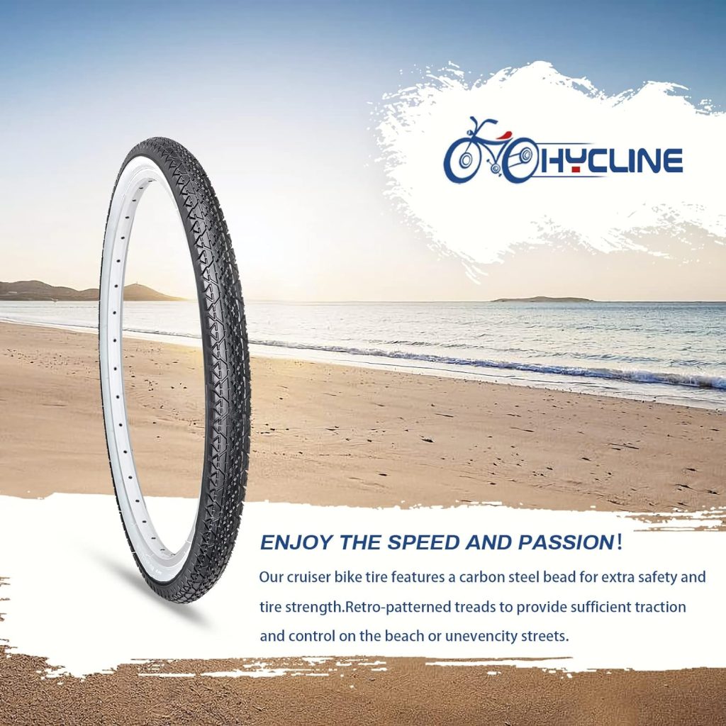 Hycline Bike Tires 26x2.125: Folding Replacement Tire for Beach Cruiser Bicycle-White Side Wall