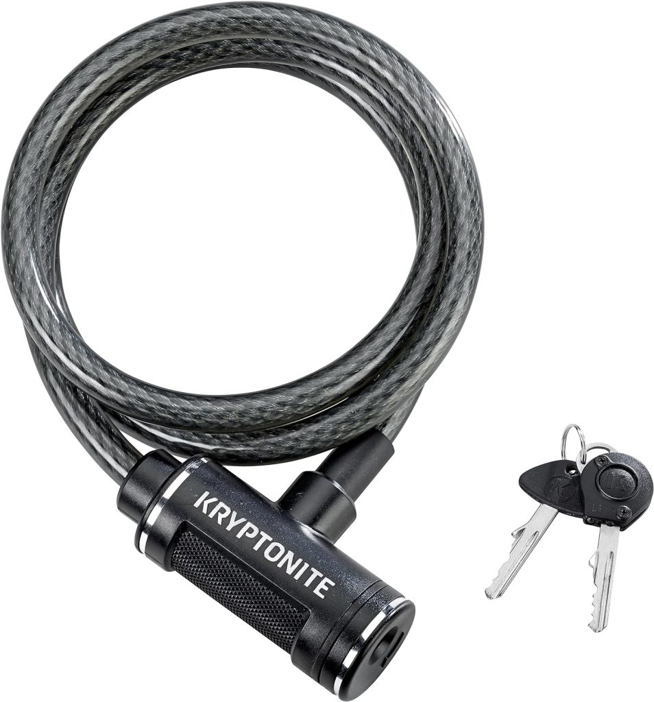 Kryptonite Bike Lock Cable, 6ft. x 12mm Braided Steel Cable Anti-Theft Security Bicycle Lock with Keys for Outdoor Equipment, Bicycles, Scooters, Fence, Gate,Black