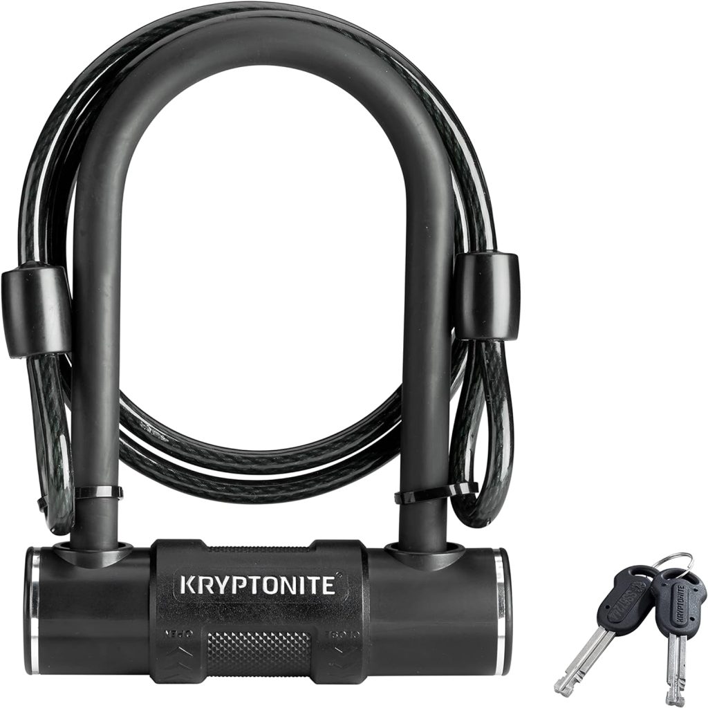 Kryptonite Bike U-Lock with Braided Steel Cable, High Security Anti-Theft Bicycle U Lock, 12mm Shackle and 8mm x4ft Length Security Cable with Keys for Scooter Road Mountain Bikes,Black