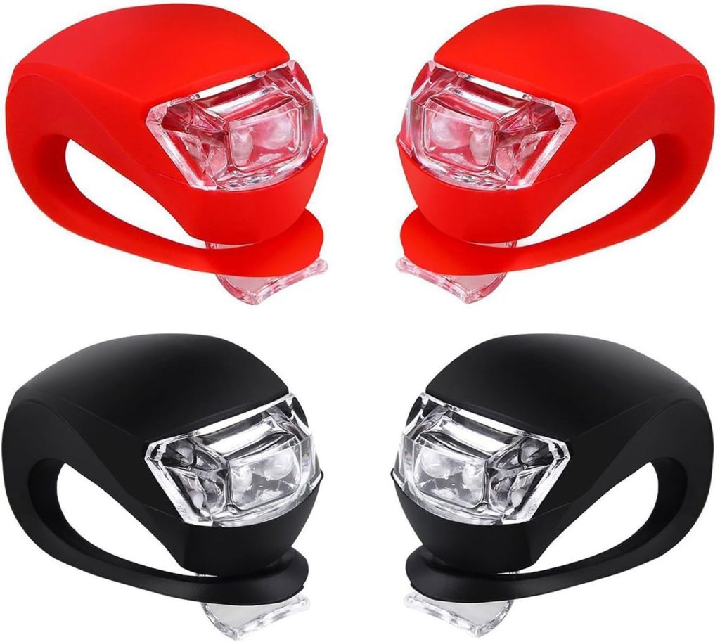 Malker Bicycle Light Front and Rear Silicone LED Bike Light Set - Bike Headlight and Taillight,Waterproof  Safety Road,Mountain Bike Lights,Batteries Included,4 Pack(2pcs White and 2pcs Red Light)