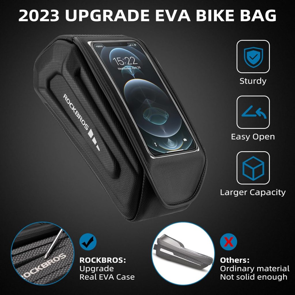 ROCKBROS Bike Bag Phone Mount Bag Bicycle Accessories, EVA Waterproof Bike Phone Holder, Front Frame Bag Top Tube Handlebar Bags Pouch Compatible Phones Under 6.8”