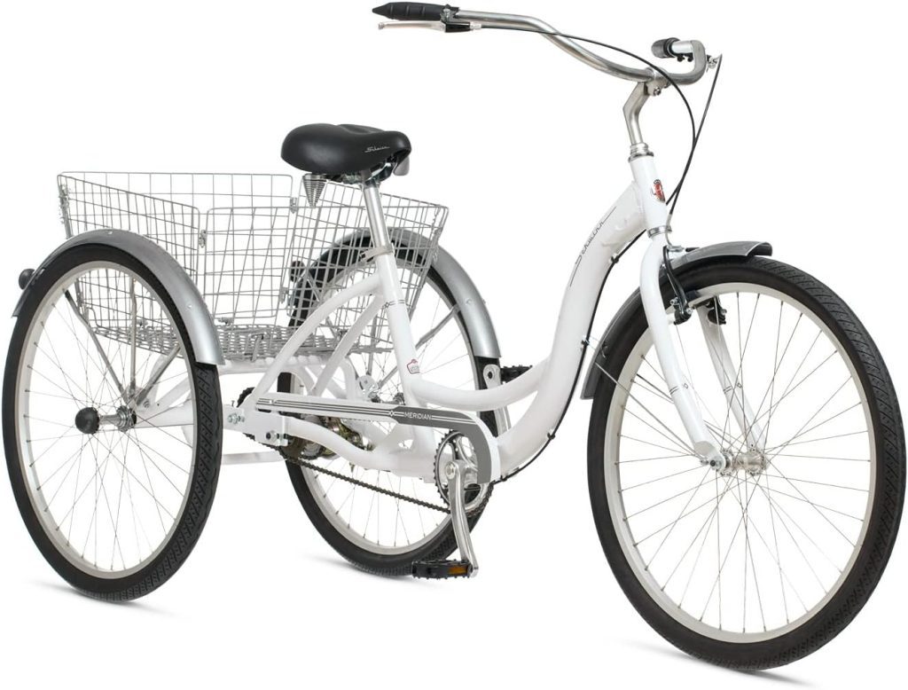 Schwinn Meridian Adult Tricycle Bike, 24  26-Inch 3 Wheels, Low Step-Through Frame, Large Cruiser Seat, Rear Folding Basket