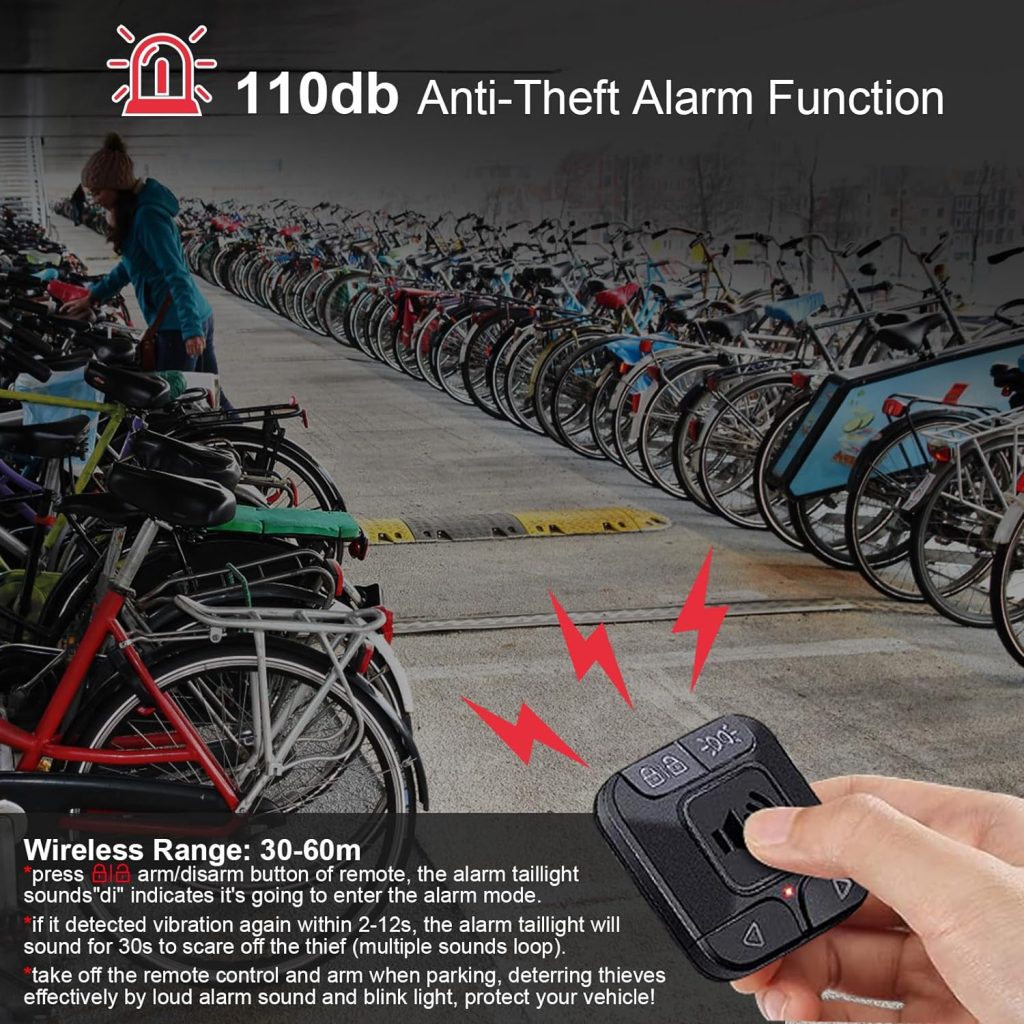 Smart Bike Tail Light USB Rechargeable Bicycle Turn Signals with Remote Control Rear Bike Light Waterproof Safety Warning Back Lights Bike Alarm for Night Riding Mountain