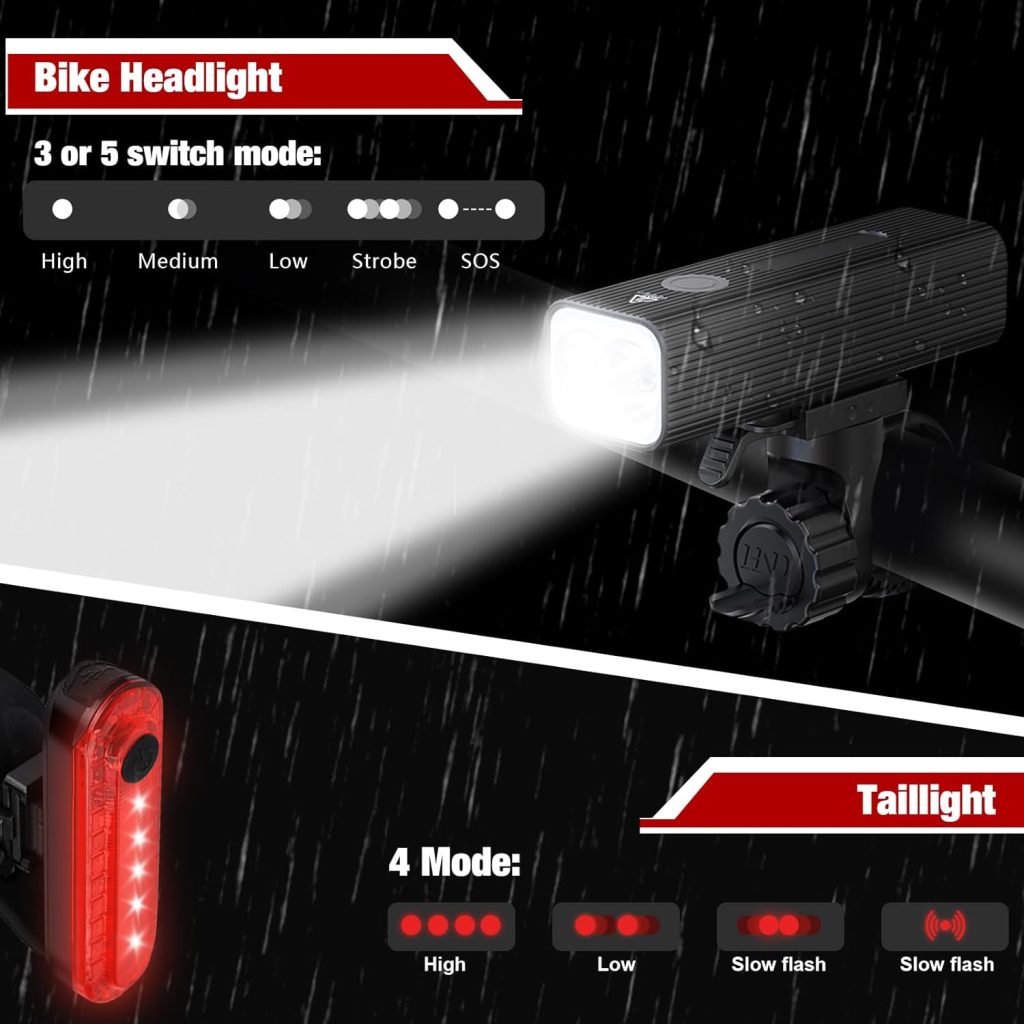 USB Rechargeable Bike Lights Set Night Riding Front and Back Bicycle Light Flashlight Bike Headlight Powerful 5 Light Mode Waterproof Easy to Install for Men Women Kids Road Mountain MTB Cycling