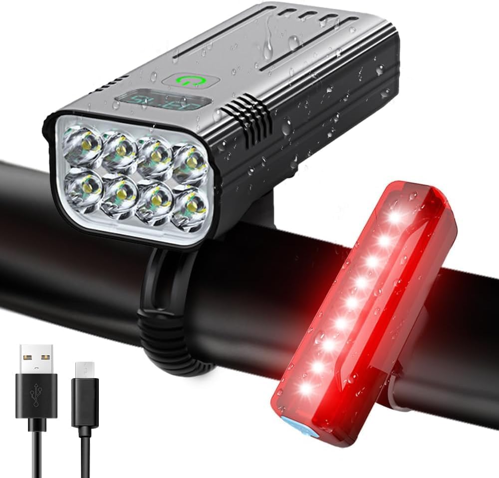 Victoper Rechargeable Headlamp, 8 LED 18000 High Lumen Bright Head Lamp With Red Light, Upgraded Bike Lights, 8 LED 8000 Lumens Super Bright Bike Light
