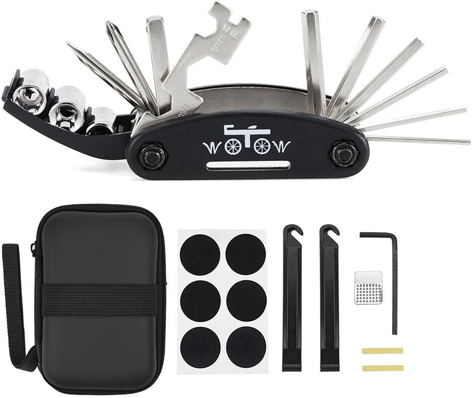 WOTOW Bike Repair Tool Kit - 16 in 1 Bicycle Multitool Portable Mountain Bike Tool Cycling Maintenance, Bike Hex Key Wrench  Bike Tube Patch Kit  Tire Lever  Hard Carrying Case (16 in 1 Tool)