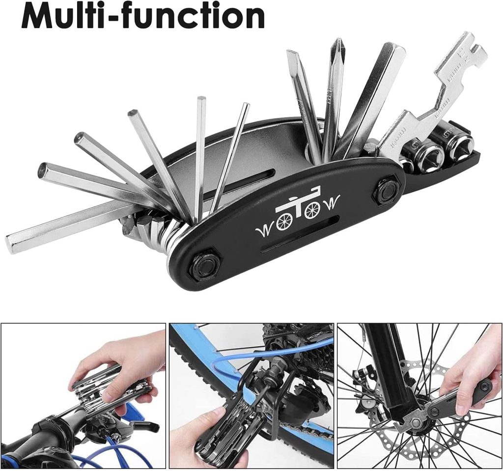 WOTOW Bike Repair Tool Kit - 16 in 1 Bicycle Multitool Portable Mountain Bike Tool Cycling Maintenance, Bike Hex Key Wrench  Bike Tube Patch Kit  Tire Lever  Hard Carrying Case (16 in 1 Tool)