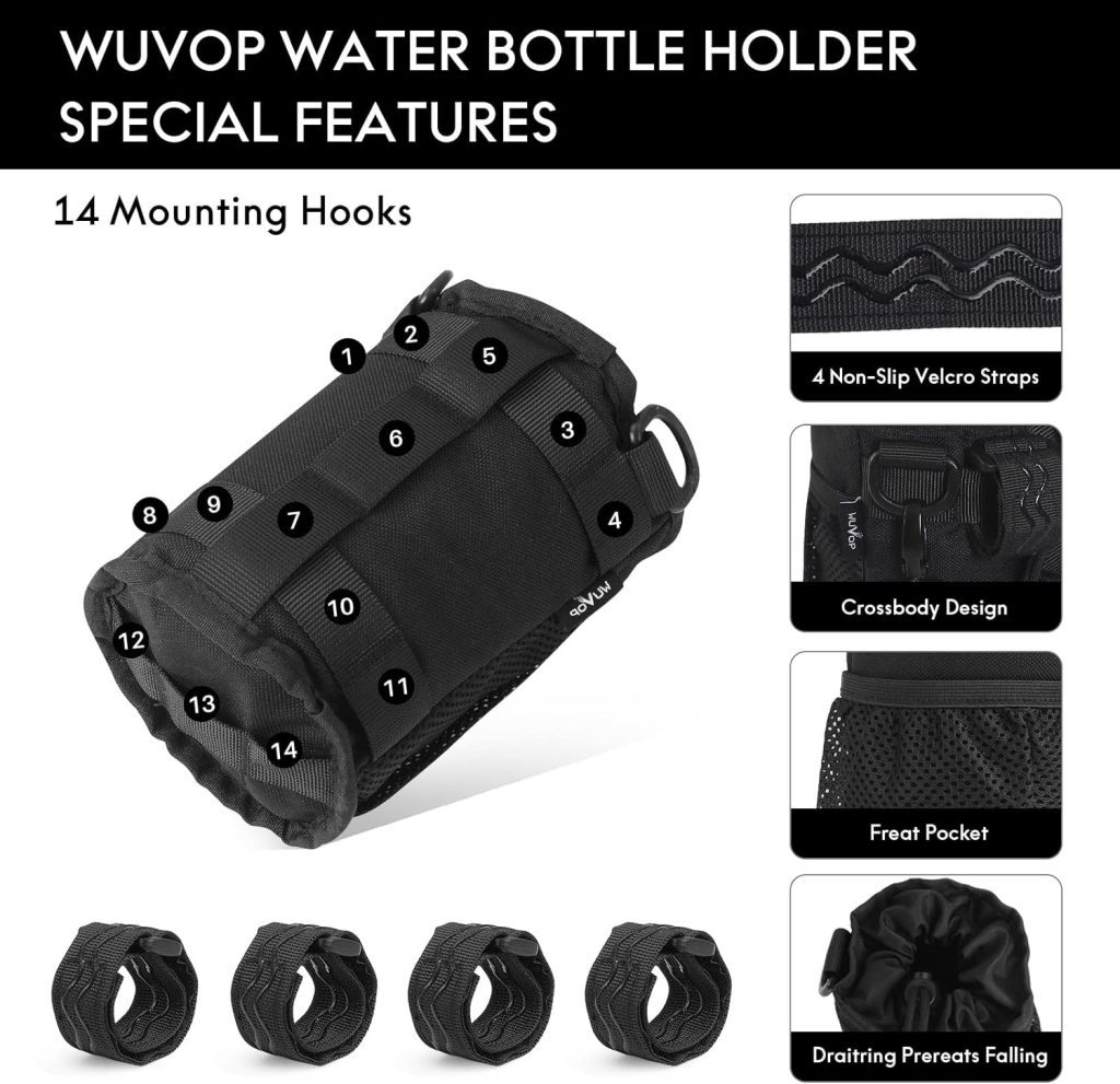 WUVOP Bike Cup Holder, Water Bottle Holder Handlebar for Bike with Mesh Pockets, Universal Cycling Bicycle Water Bottle Drink Cup Cage for Cruiser, Scooter, Mountain Bike, Road Bike, Wheelchair