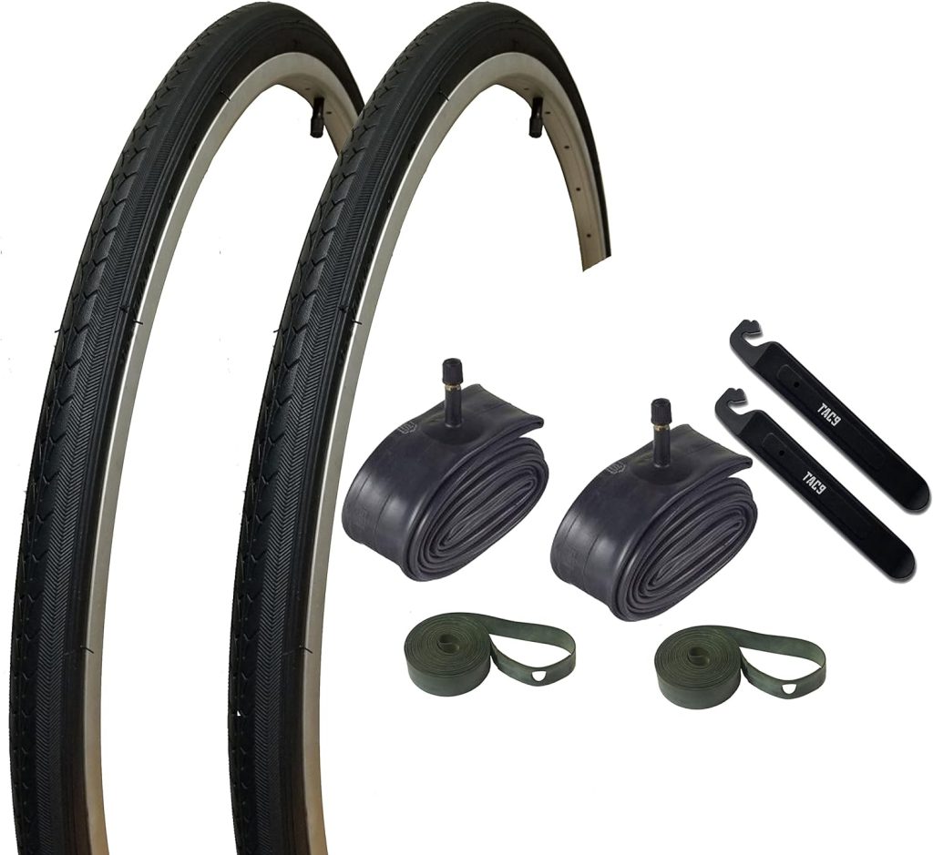 2 Bike Tires, Tubes  Strips - 27 x 1-1/4 Road Bike Tires, Tubes, Rim Strips  Tire Levers Bundle. Steel Frame Road Bike replacment Tires.