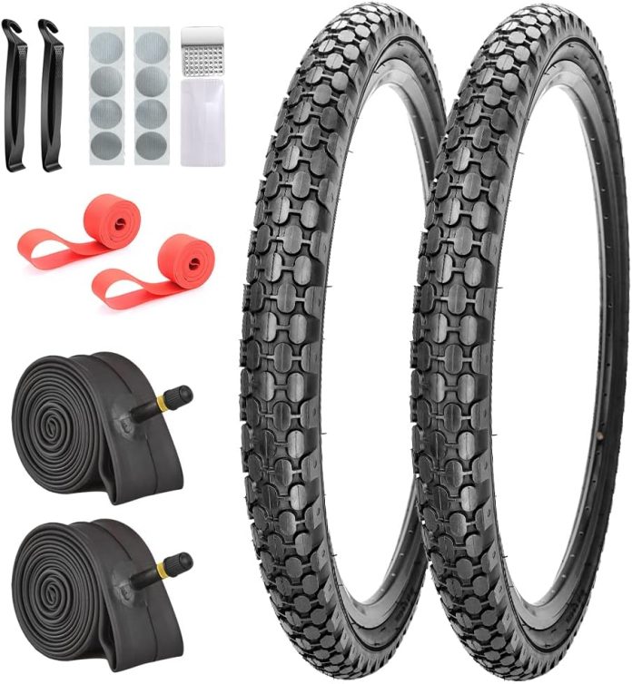 2 pack 24x2125 inch 26x2125 inch cruiser bike tires and tubes whiteblack side wall with repair kit 2 levers2 rim strips 1 3