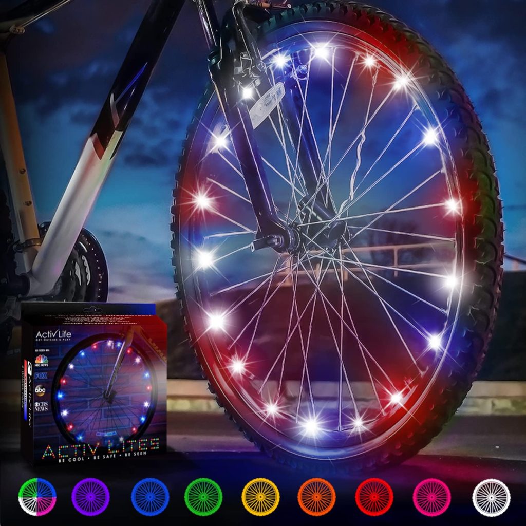 Activ Life Bike Wheel Lights (1 Tire, Patriotic) Top Easter Basket Stuffers for Kids Girls Boys Teen Gifts; Best Spring Break Essentials  Beach Vacation Must Haves; Cool Family Fun Bday Presents