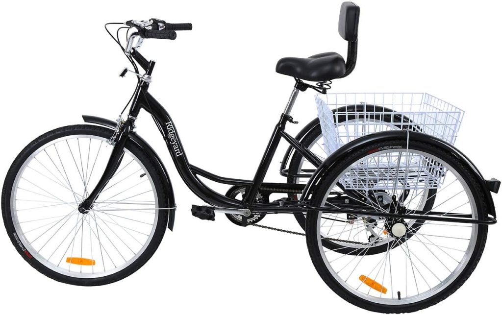 Adult Tricycle 7 Speed Cruise Bike 26 inch 3 Wheeled Bicycle with Large Size Basket Mens Womens Cruise Bike for Recreation, Shopping, Exercise