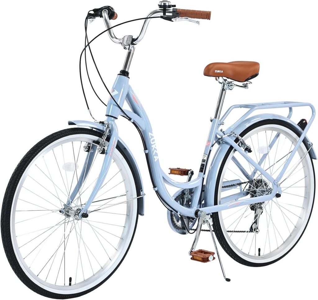 Beach Cruiser Bike, Cruiser Bicycle for Girls, Stylish 26-Inch Womens Bike - Carbon Steel Frame,Adjustable Seat, 7-Speed Gears,Suitable for commuting, socializing, fitness, hiking, and vacation.