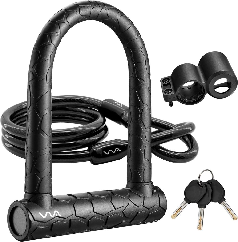 Bike U Lock,20mm Heavy Duty Combination Bicycle D Lock Shackle 4ft Length Security Cable with Sturdy Mounting Bracket and Key Anti Theft Bicycle Secure Locks