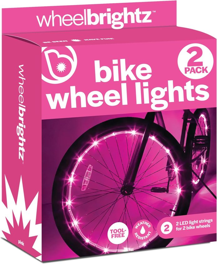 brightz wheelbrightz 2 pack led bike wheel lights 2024 edition with superior straps led weatherproof shield 14 colors un 2