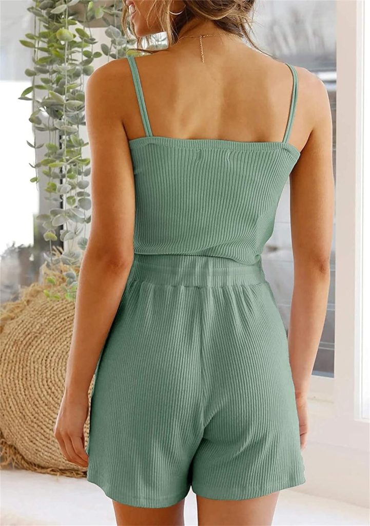 Drawstring Knit Shorts for Women Comfy Elastic Waist Summer Shorts with Pockets Casual Solid Color Beach Short Pants (Green,Medium)