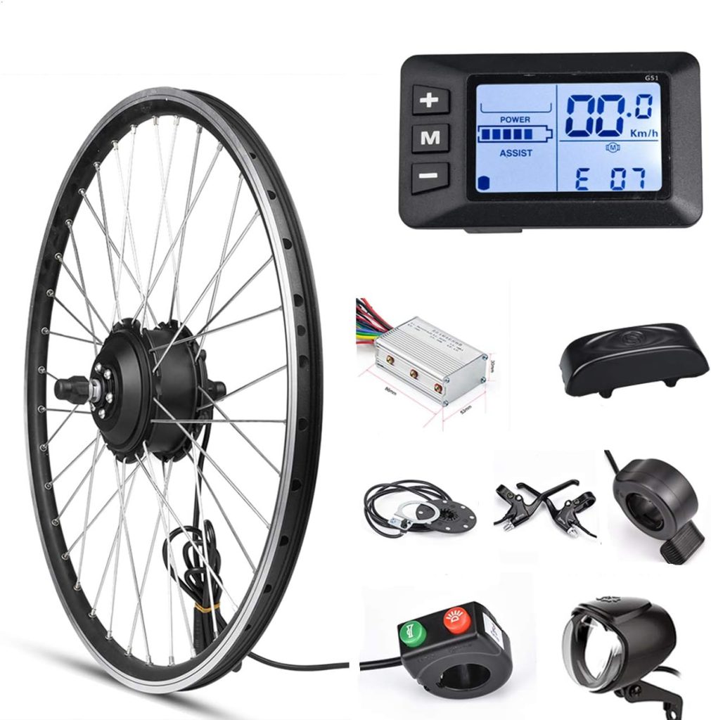 Electric Bike Conversion Kit Front Wheel Motor 350W E Bike Kit 36V Hub Motor 20 Bicycle BLDC Controller with LCD Display Controller PAS Brake Lever for 20 * 1.95 Tire