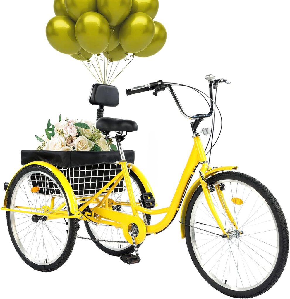 EVGTTI 24/26 Adult Tricycle 7 Speed, 3 Wheel Mountain Trikes, Three Wheeled Bikes with Basket  Backrest Seat for Seniors, Women, Men, Multiple Colors