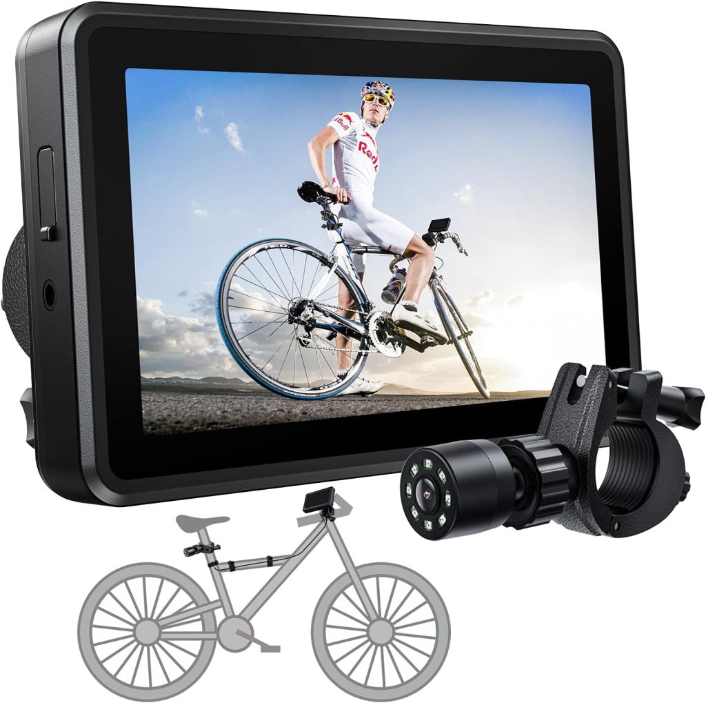 FEISIKE Handlebar Bike Mirror, Bicycle Rear View camera with 4.3 HD Night Vision Function, 145° Wide Angle View, Adjustable Rotatable Bracket, Compatible with Bicycle, Mountain, Road Bike