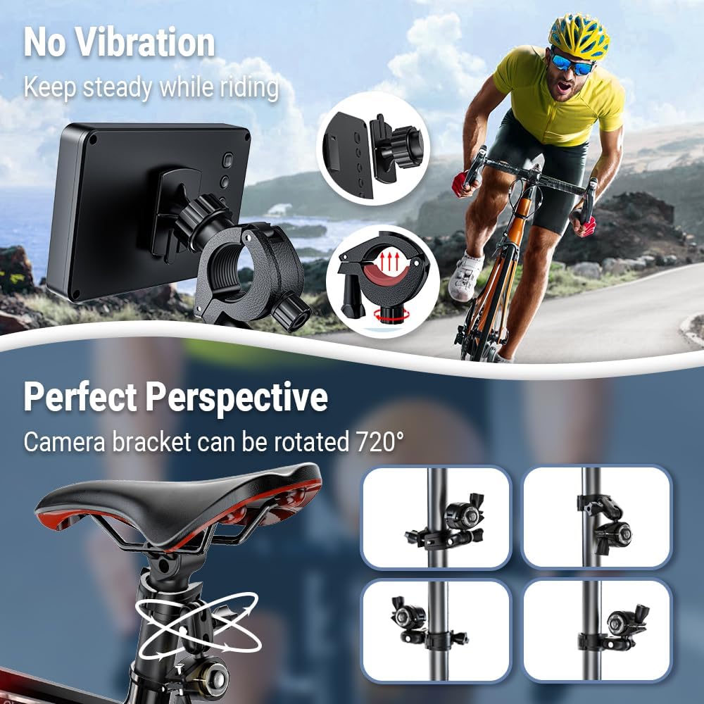 FEISIKE Handlebar Bike Mirror, Bicycle Rear View camera with 4.3 HD Night Vision Function, 145° Wide Angle View, Adjustable Rotatable Bracket, Compatible with Bicycle, Mountain, Road Bike