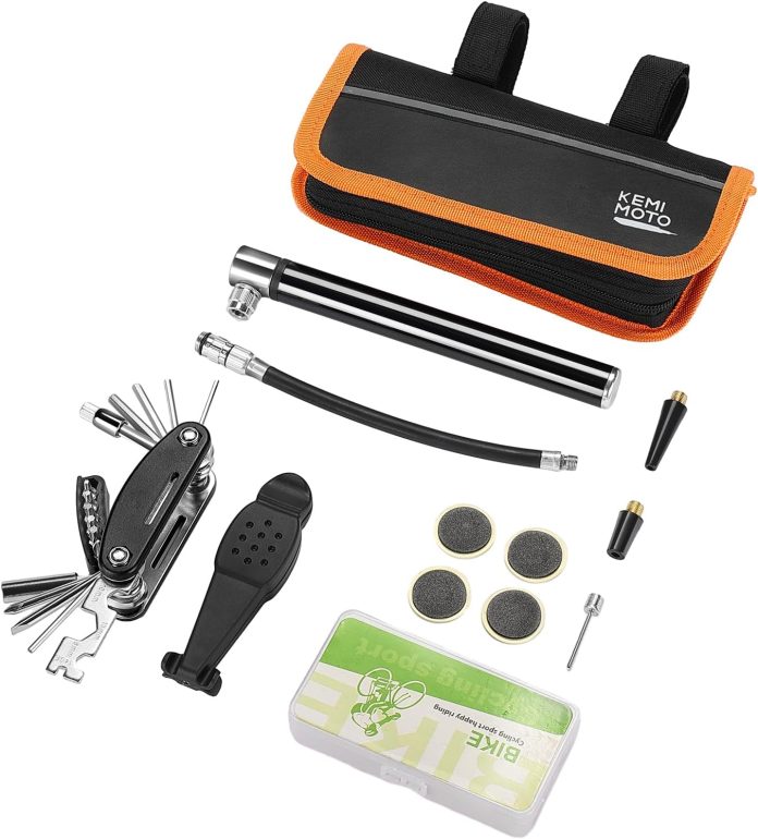 kemimoto bike tools kits bike repair bag bike tire pump multi function bike repair tool kit with storage bag for roadmou