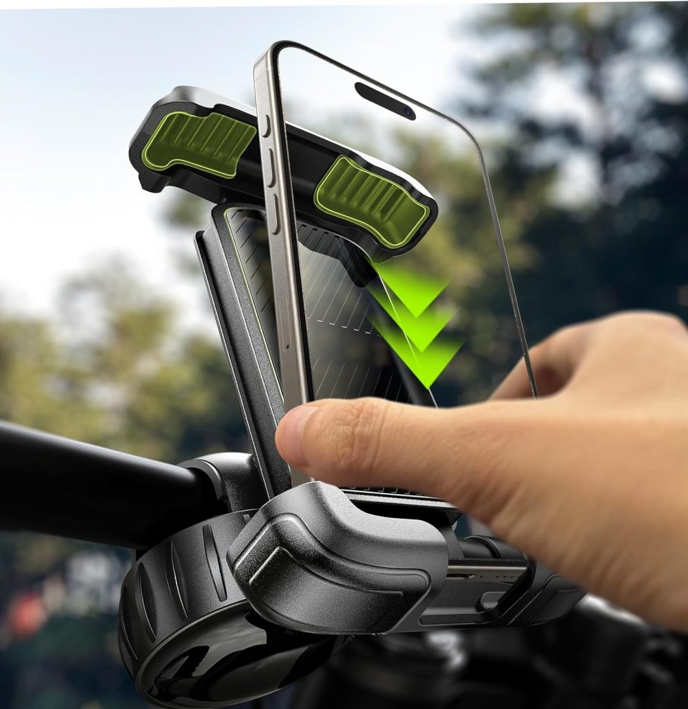 LISEN Bike Phone Holder, Upgrade Motorcycle Phone Mount [Double Lock] Bicycle Phone Mount Handlebar Cell Phone Clamp for Scooter, Compatible with iPhone 15 Pro Max Samsung All 4.7-7 inch Smartphones