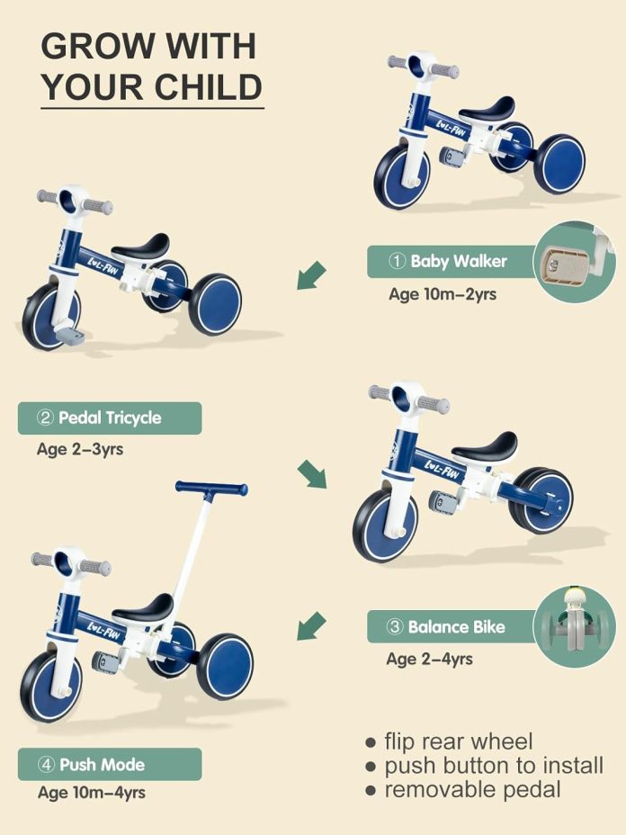 lol fun 4 in 1 toddler balance bike for 1 4 years old boys girls gift 3 wheel baby bicycle for 1 year old kids tricycle 1 1