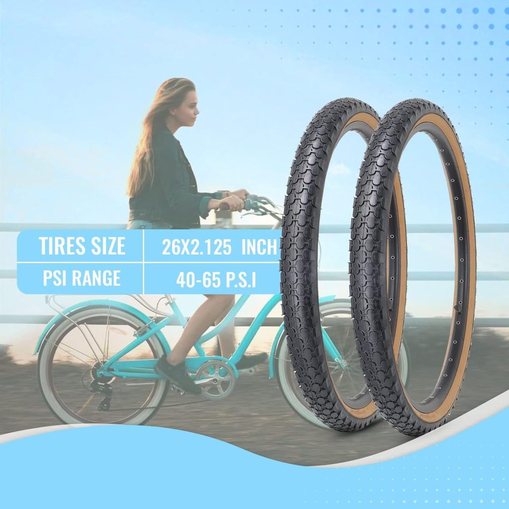 MOHEGIA Beach Cruiser Bike Tires Replacement Kit:24x2.125/26x2.125 Inch Folding Bicycle Tires,Inner Tubes and Tire Levers (2 Packs)