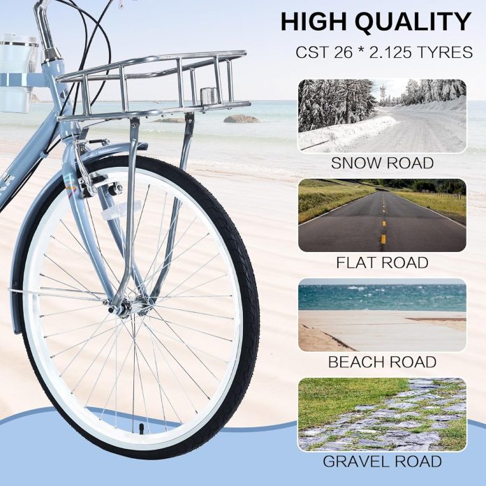 petolovty 26 inch city bike with coffee cup holder vintage front basket with 7 speeds lightweight aluminum alloy frame h 1