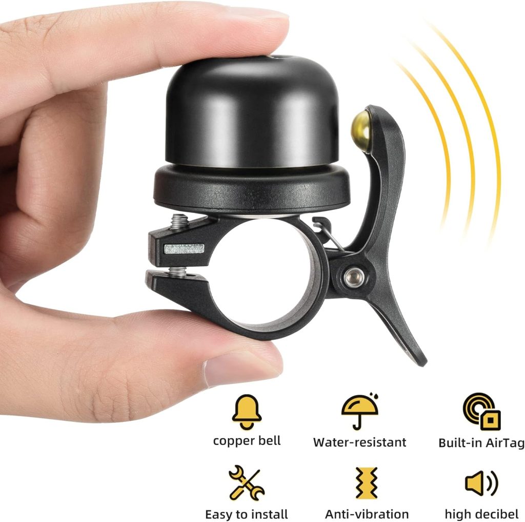 ROCKBROS Bike Bell for Apple AirTag Hidden Bike Mount Bike AirTag Holder GPS Tracker Bike Bell Anti-Theft for Adults Suitable for 0.87/22.2, 1/25.4, 1.25/31.8mm Diameter Handlebar