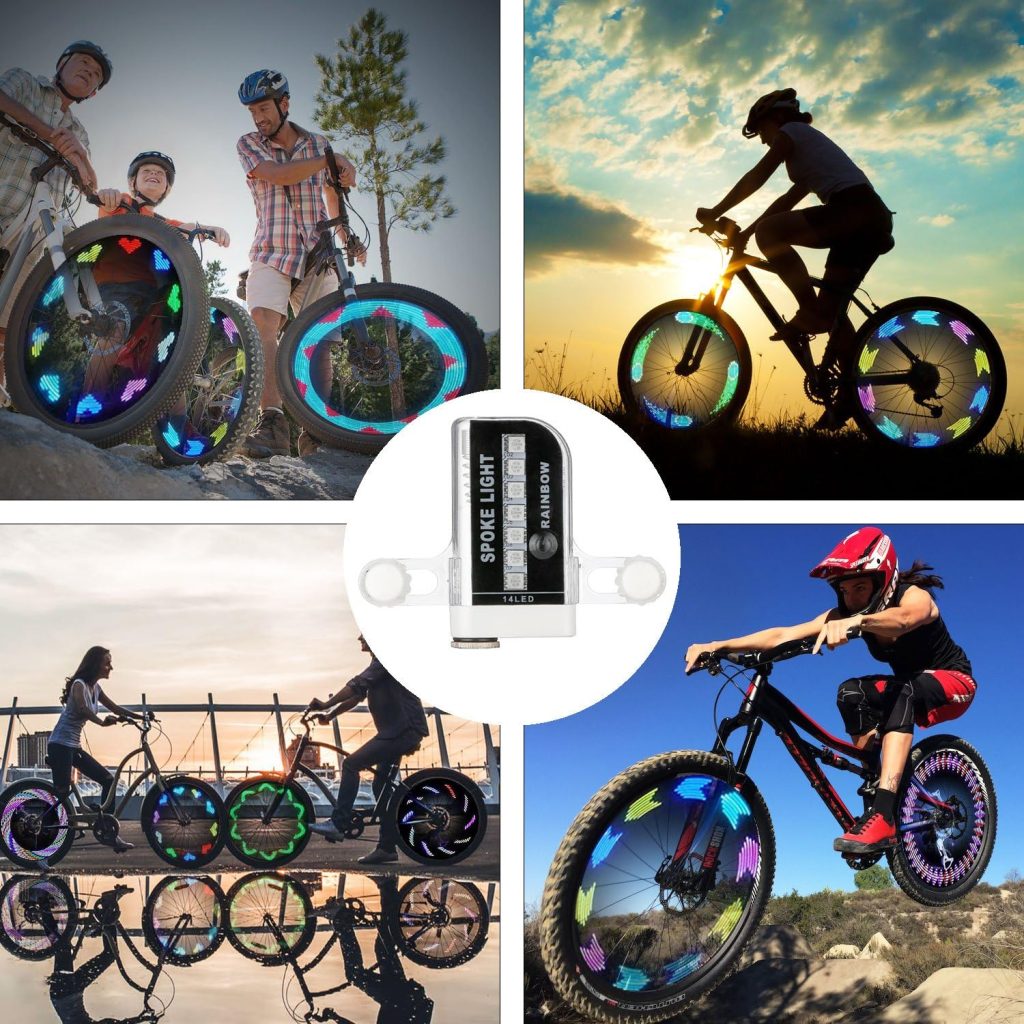 Rottay Bike Wheel Lights, Bicycle Wheel Lights Waterproof RGB Ultra Bright Spoke Lights 14-LED 30pcs Changes Patterns -Safety Cool Bike Tire Accessories Kids Adults-Visible from All Angle