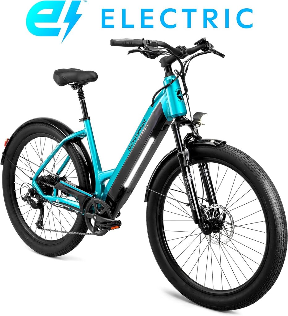 Schwinn Coston Adult Electric Hybrid Bike, Step-Thru and Step Over Frames, 7-Speed, 27.5 Inch Wheels, Aluminum Frame