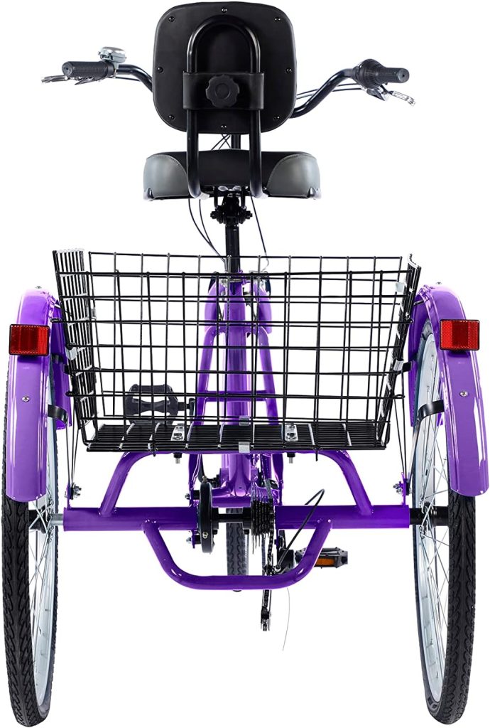 Sibosen Adult Tricycle Bike, 20 24  26-Inch 3 Wheels, Low Step-Through Steel Frame, Wide Backrest Seat, Large Shopping Basket