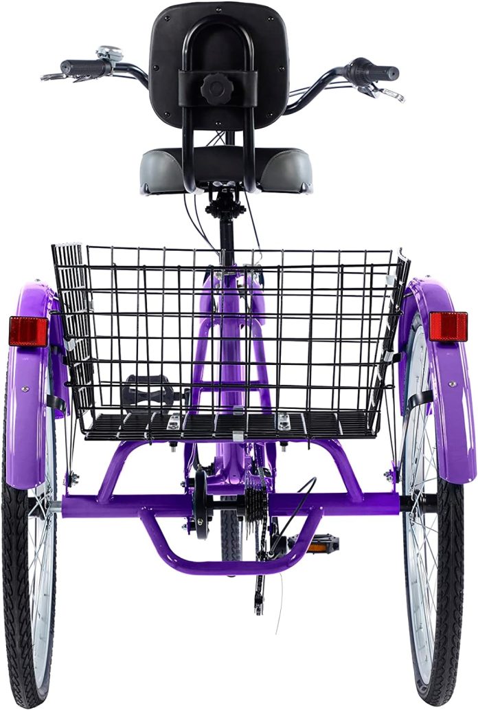 sibosen adult tricycle bike 20 24 26 inch 3 wheels low step through steel frame wide backrest seat large shopping basket 4